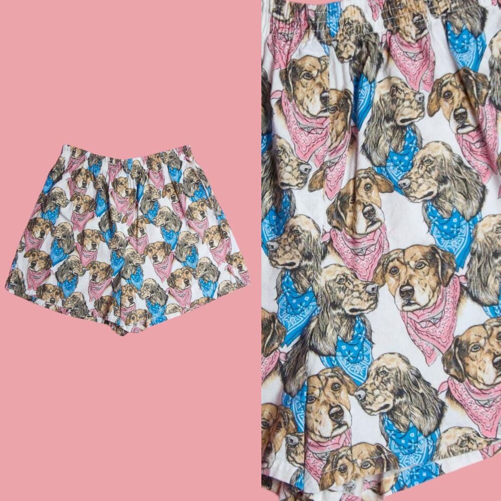 1990s JOE BOXER GIRLFRIEND! Dog Print. Novelty. Kitsch. Boxer Style Shorts. S-M